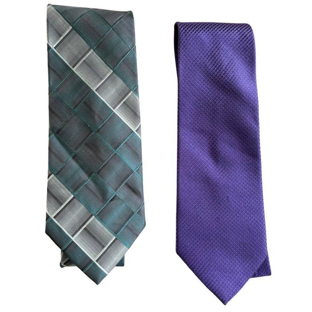 Vintage Stafford Silk Neckties Set of 2 Purple Green
